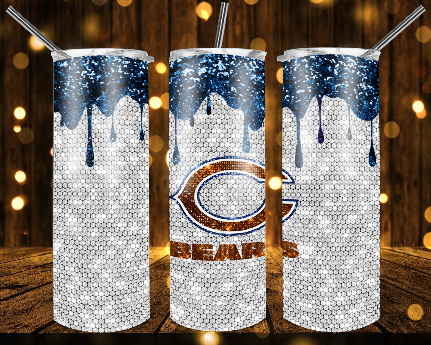 Lions Football Glitter 20 oz Custom Sublimation Tumbler Stainless Steel # 25