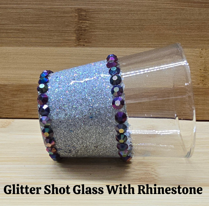 Black Glitter Shot Glass with Rhinestones
