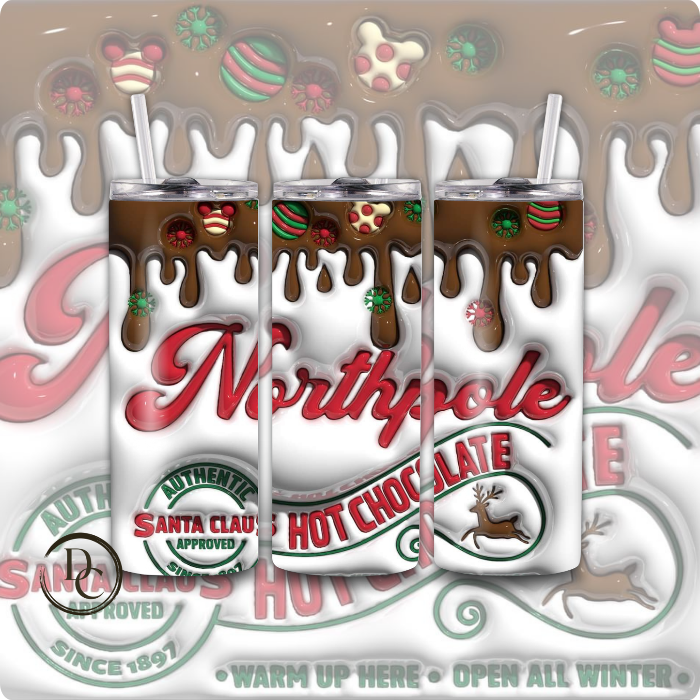 Pink White Christmas 20 oz Custom Sublimation Tumbler Stainless Steel s #20