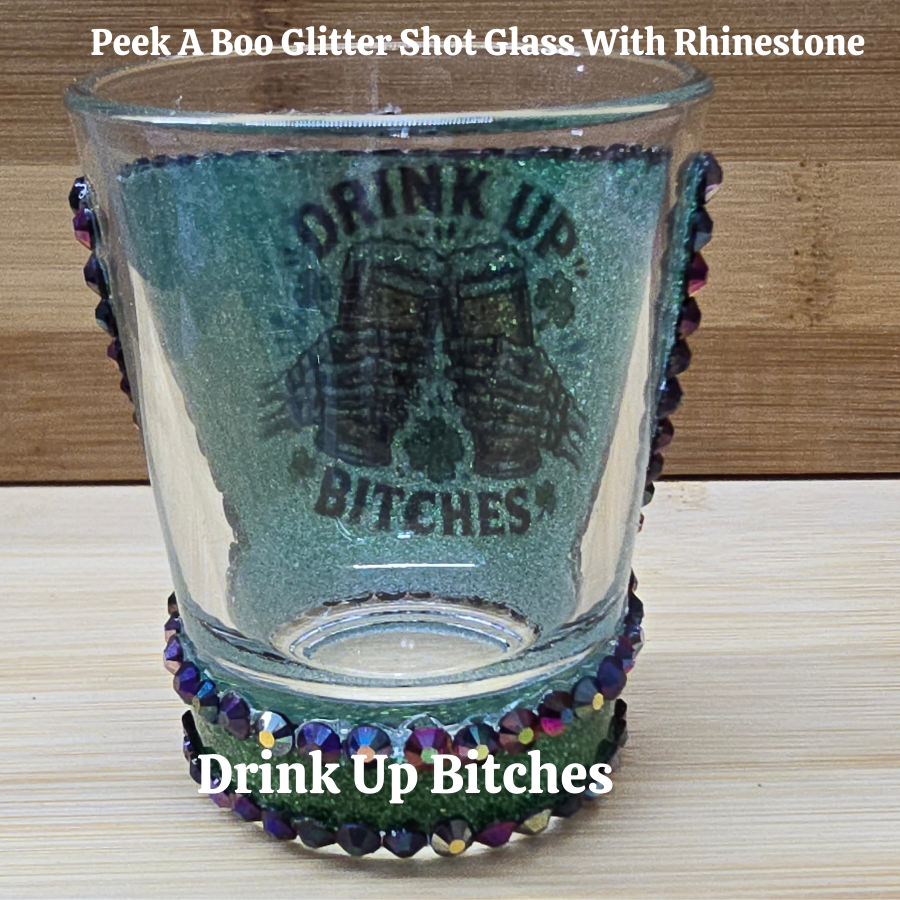 It's Me I am the Shenanigans Peek‑A‑Boo Glitter Shot Glass with Rhinestones