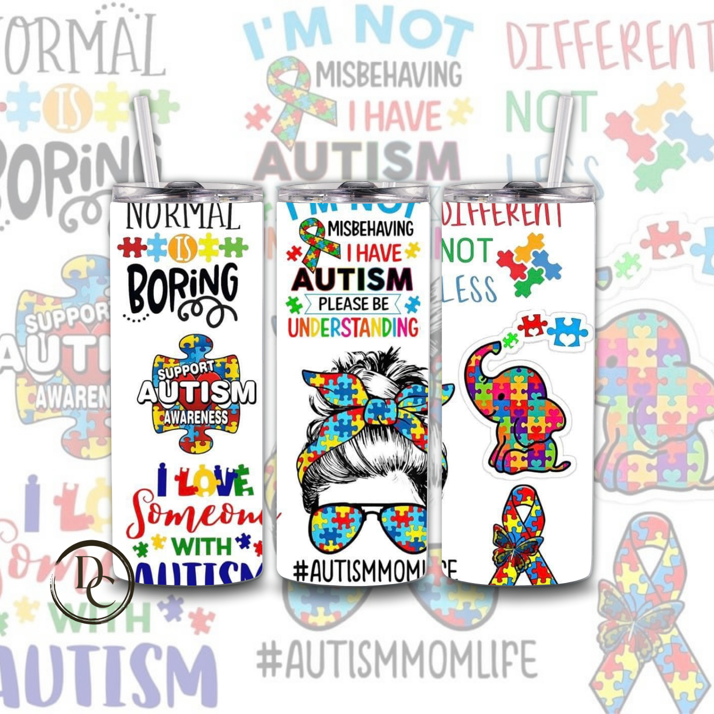 I LOVE SOMEONE WITH AUTISM 20 oz Custom Sublimation Tumbler Stainless Steel 37