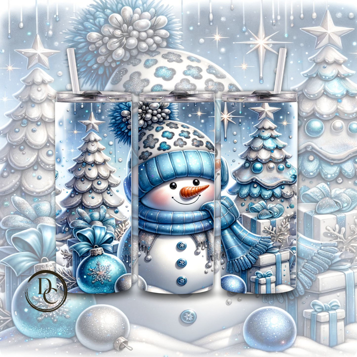 Christmas Glitter 20 Oz Custom Sublimation Tumbler Stainless Steel # 1 Snowman