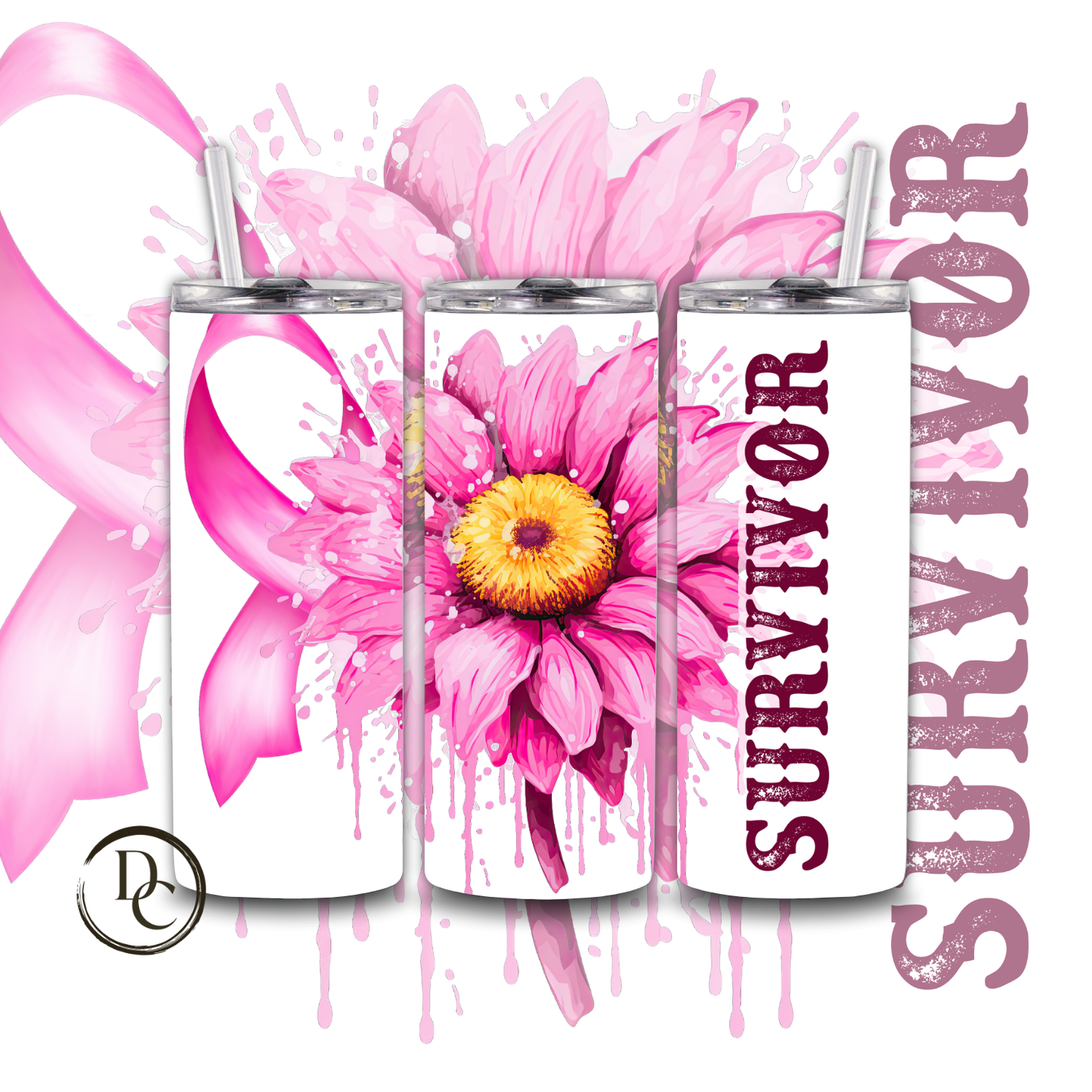 Breast Cancer Sunflower Pink Ribbons 20 Oz Custom Sublimation Tumbler Stainless Steel #4
