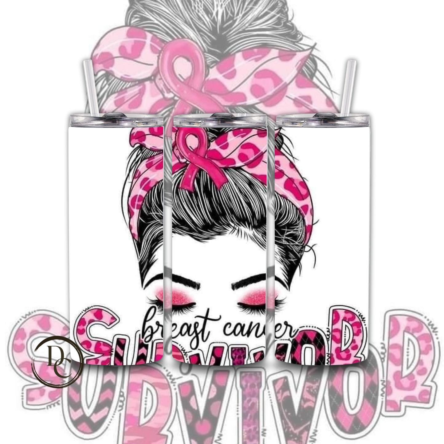 Breast Cancer 20 Oz Custom Sublimation Tumbler Stainless Steel #38 Leopard Pink Ribbon