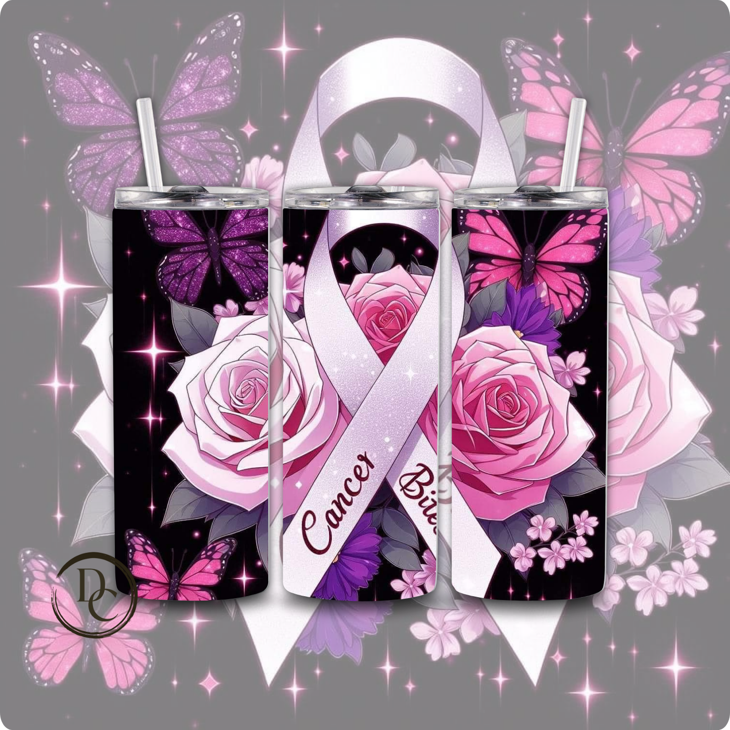 Breast Cancer 20 Oz Custom Sublimation Tumbler Stainless Steel #48 CANCER BITES BUTTERFLIES