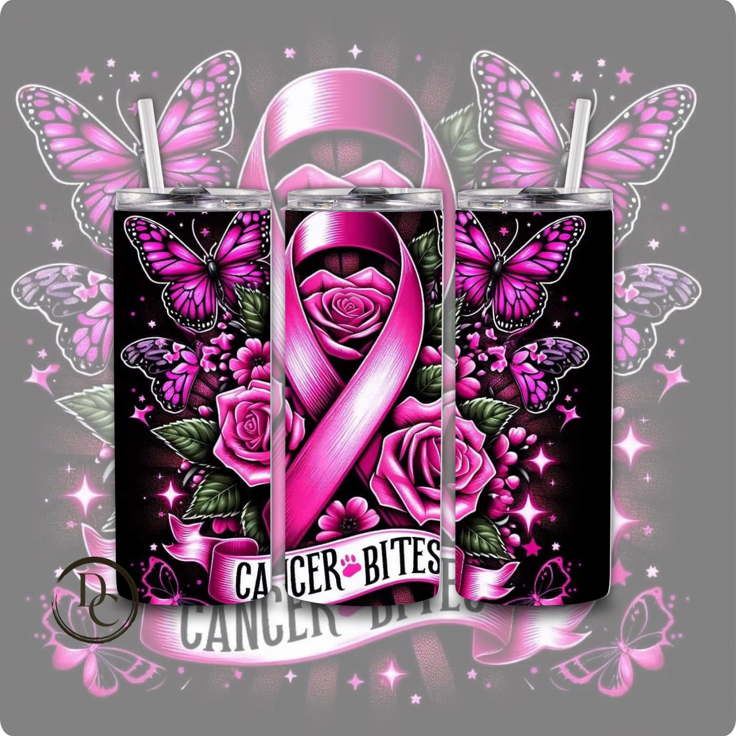 Breast Cancer 20 Oz Custom Sublimation Tumbler Stainless Steel#49 CANCER SUCKS BUTTERFLIES