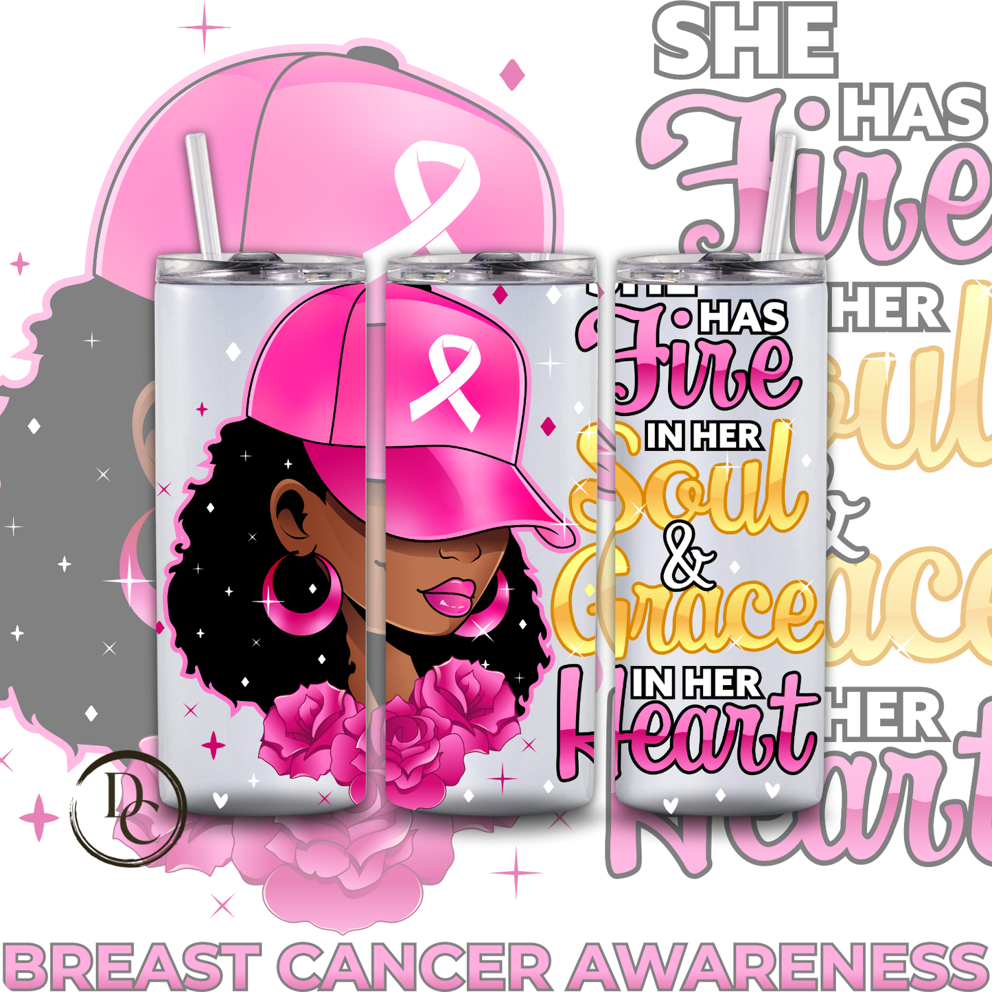 Breast Cancer 20 Oz Custom Sublimation Tumbler Stainless Steel 6 Pink Ribbon Butterflies