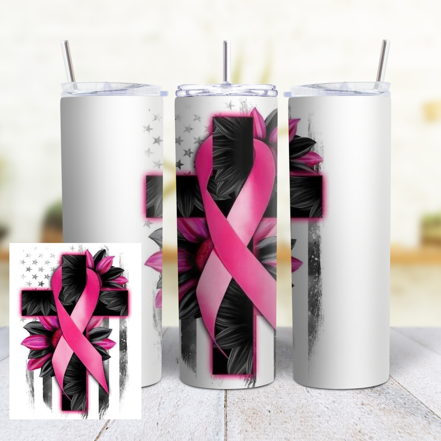 Breast Cancer 20 Oz Custom Sublimation Tumbler Stainless Steel#58 Skull