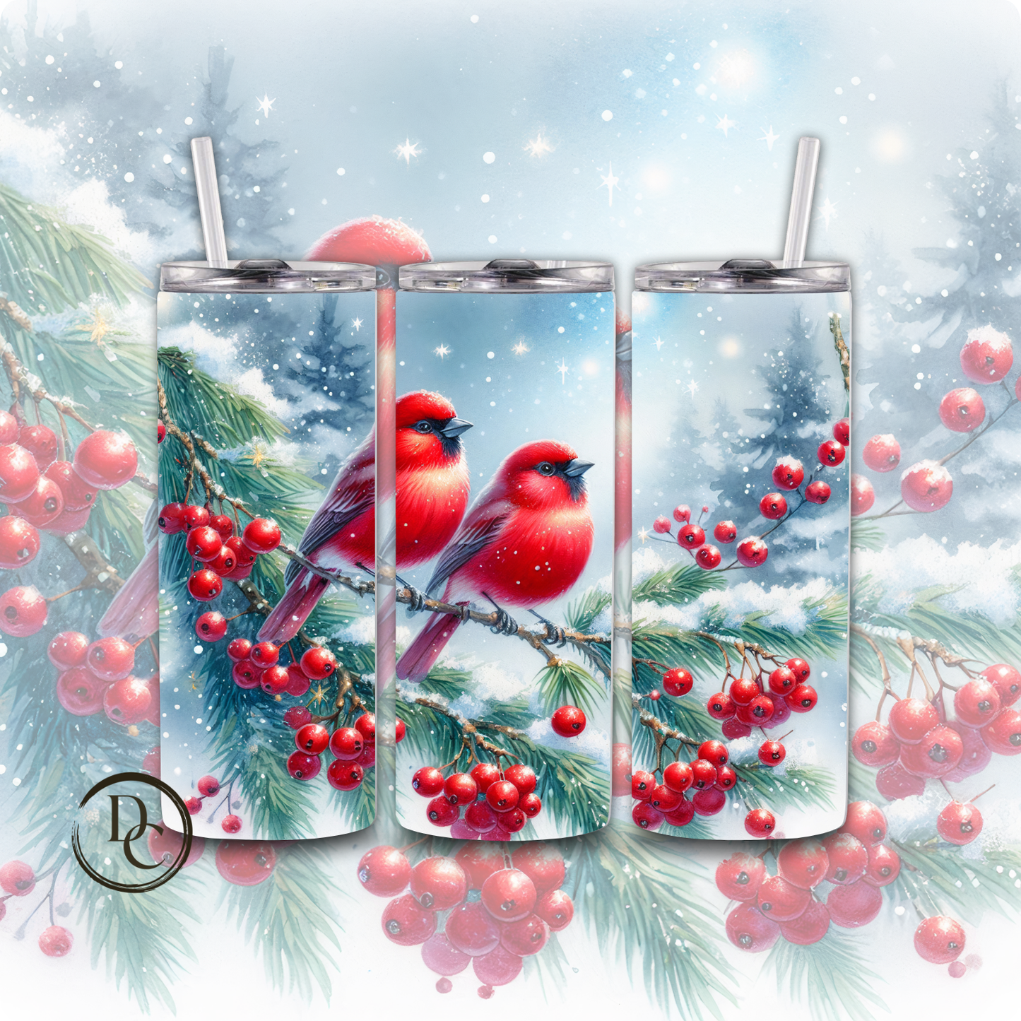 Christmas Bird 20 Oz Custom Sublimation Tumbler Stainless Steel Cardinals, Owl, Dove, Blue Bird # 13