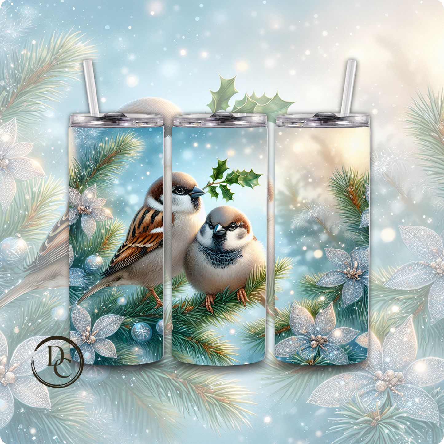 Christmas Bird 20 Oz Custom Sublimation Tumbler Stainless SteelCardinals, Owl, Dove, Blue Bird # 15