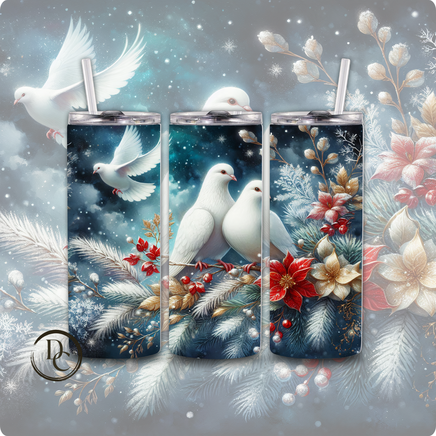 Christmas Bird 20 Oz Custom Sublimation Tumbler Stainless SteelCardinals, Owl, Dove, Blue Bird # 19