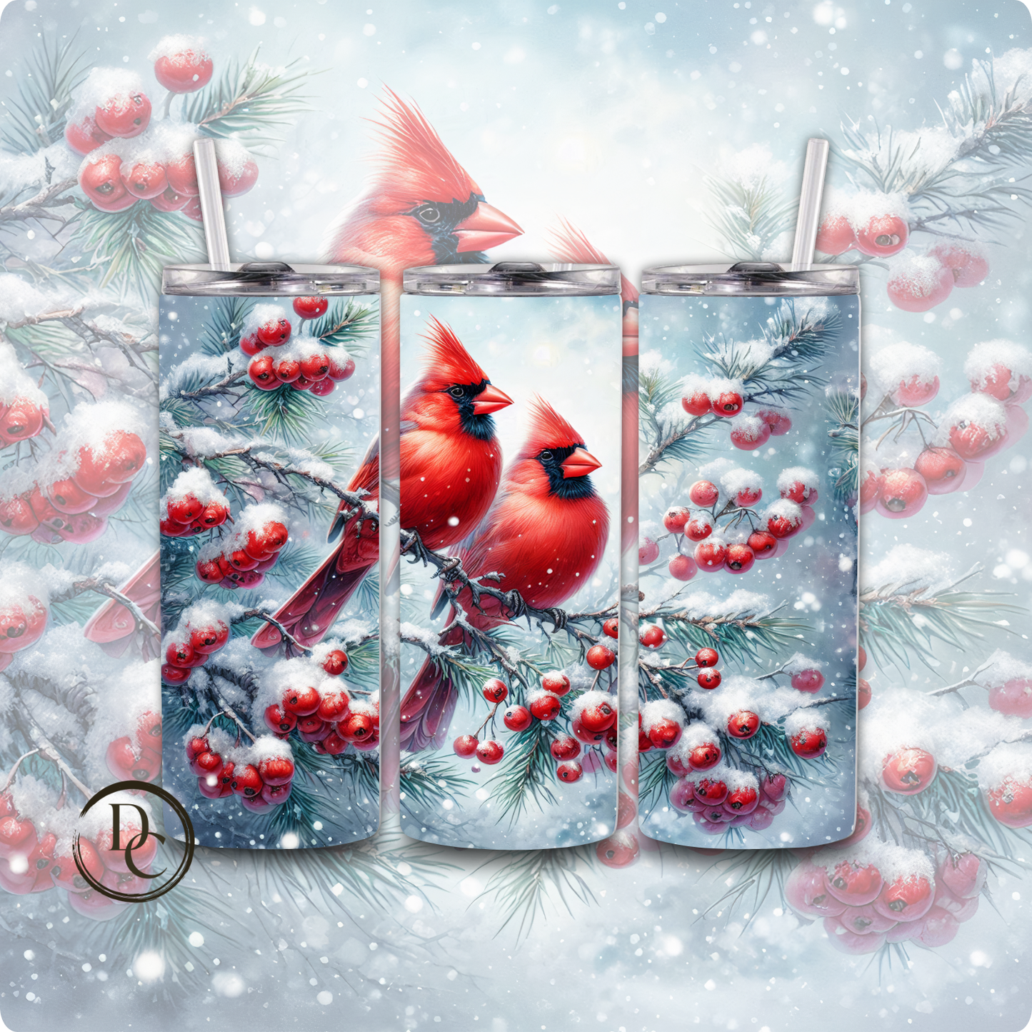 Christmas Owl 20 Oz Custom Sublimation Tumbler Stainless Steel# 3 Cardinals