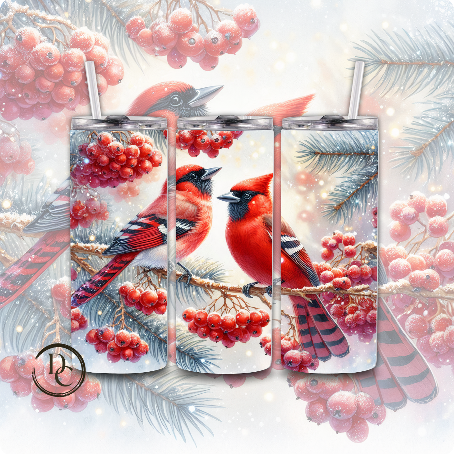Christmas Bird 20 Oz Custom Sublimation Tumbler Stainless Steel Cardinals, Owl, Dove, Blue Bird # 22.