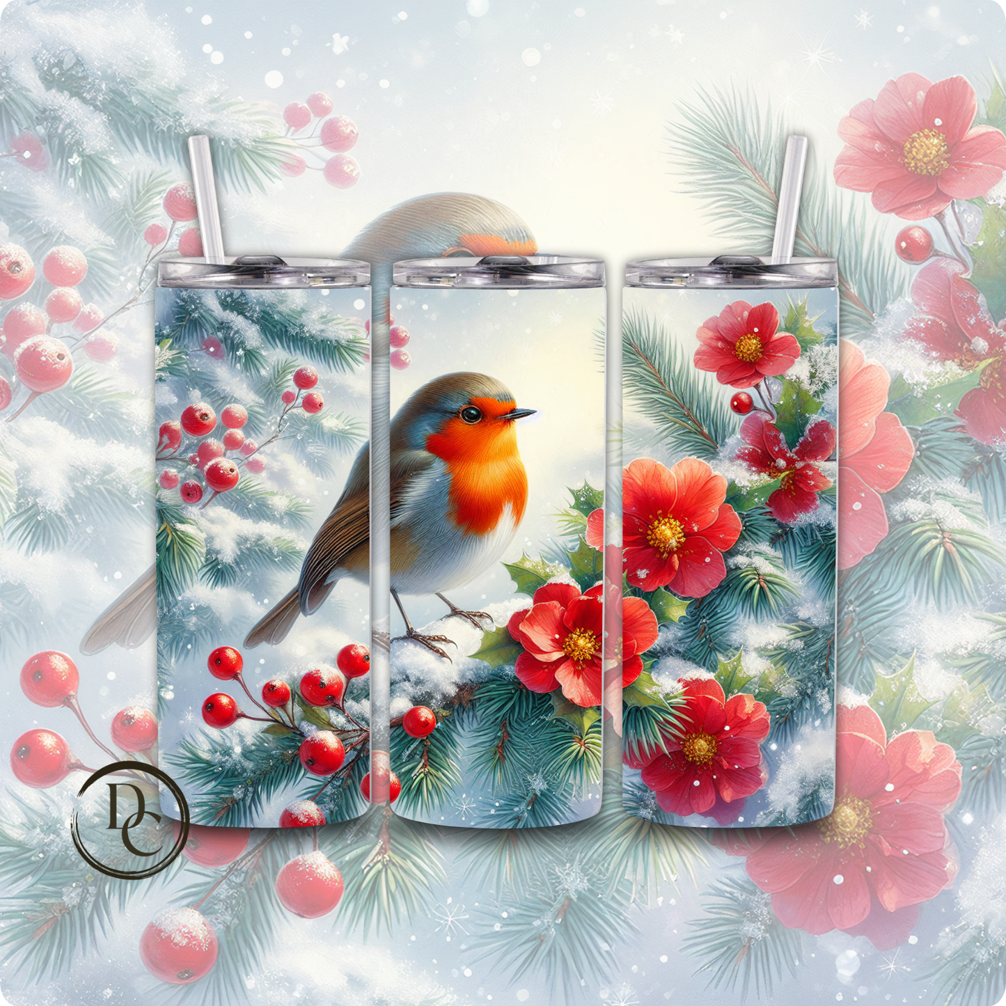 Christmas Bird 20 Oz Custom Sublimation Tumbler Stainless Steel Cardinals, Owl, Dove, Blue Bird # 23
