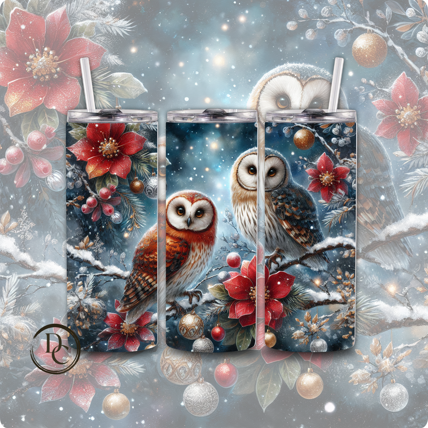 Christmas Bird 20 Oz Custom Sublimation Tumbler Stainless SteelCardinals, Owl, Dove, Blue Bird # 26