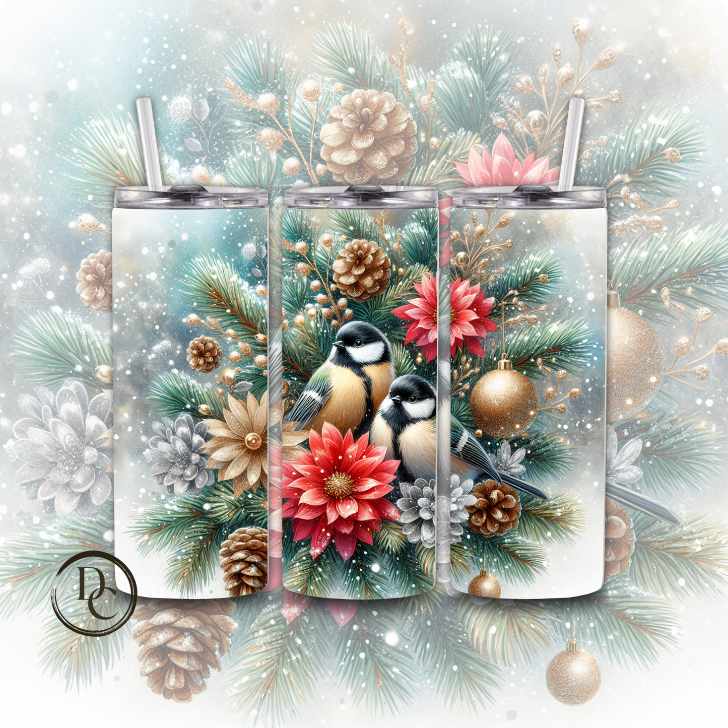 Christmas Bird 20 Oz Custom Sublimation Tumbler Stainless Steel Cardinals, Owl, Dove, Blue Bird # 29