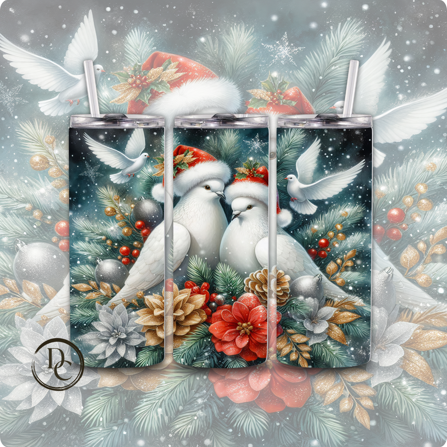 Christmas 20 Oz Custom Sublimation Tumbler Stainless Steel# 5 Cardinals, Owl Dove