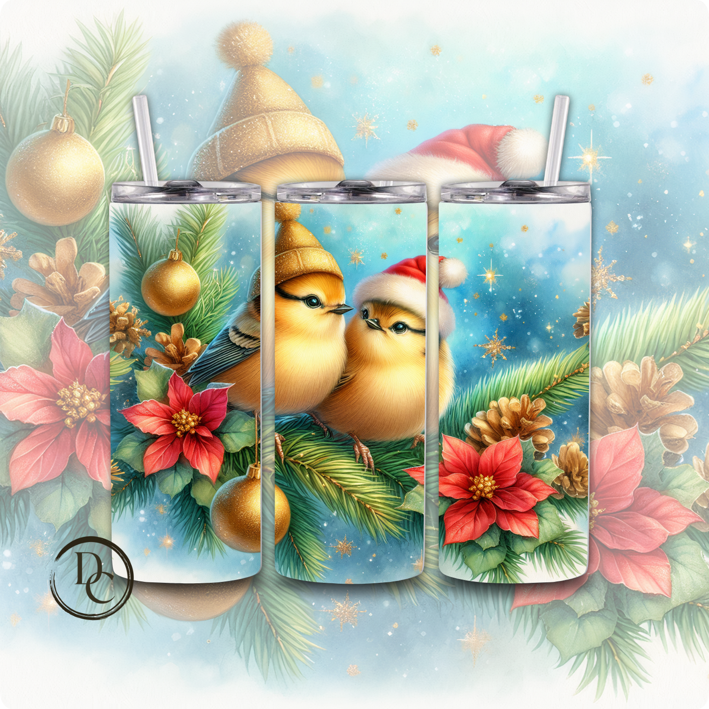 Christmas Bird 20 Oz Custom Sublimation Tumbler Stainless Steel Cardinals, Owl, Dove, Blue Bird # 9