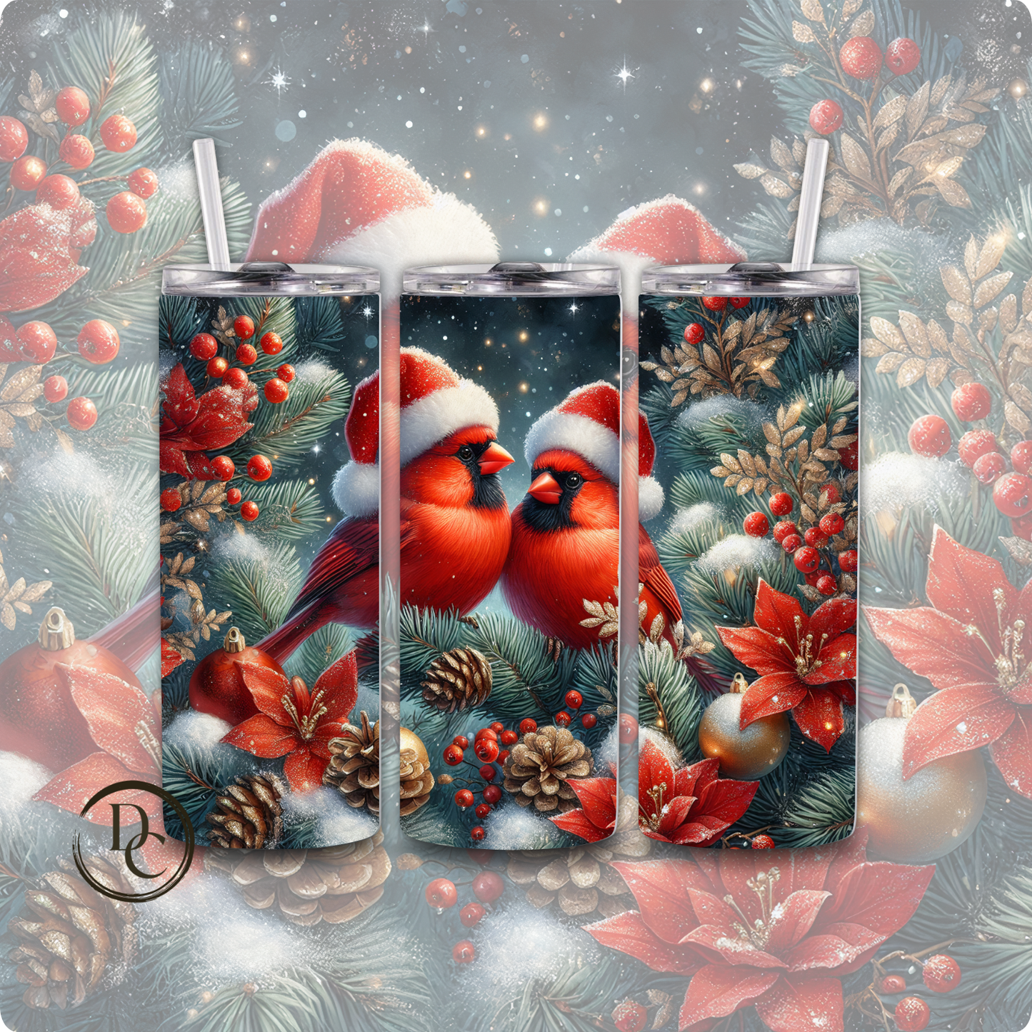 Christmas Bird 20 Oz Custom Sublimation Tumbler Stainless Steel Cardinals, Owl, Dove, Blue Bird # 10