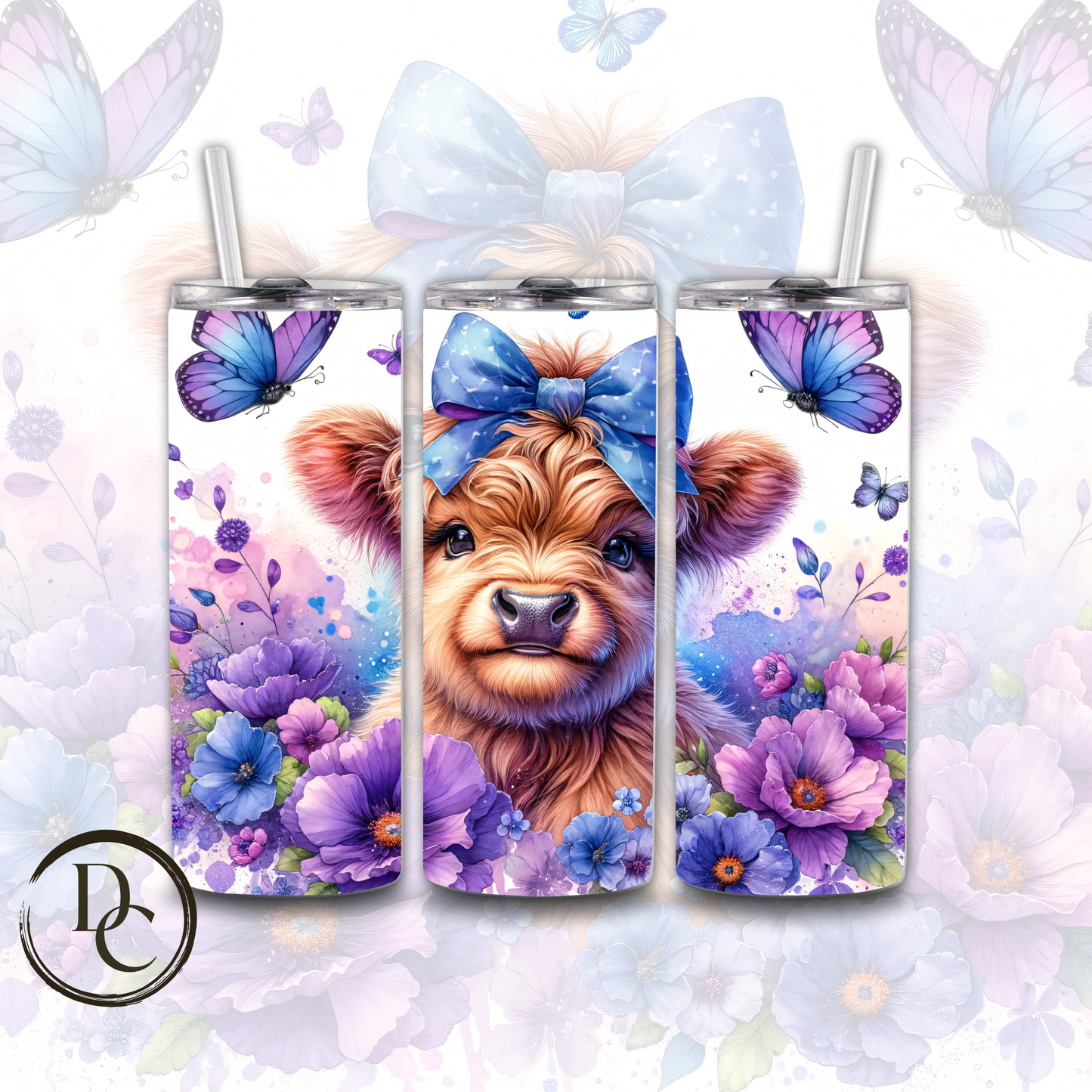 Floral HIGHLAND COW 20 oz Stainless Steel Custom Sublimation Tumbler #2