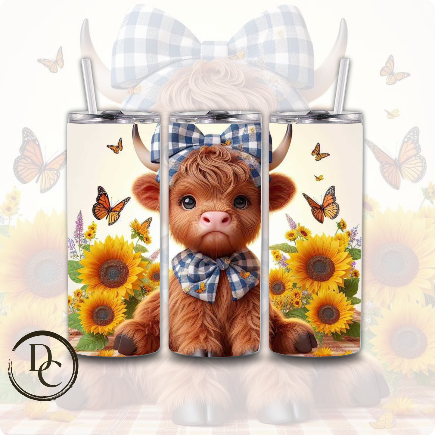 Floral HIGHLAND COW 20 oz Custom Sublimation Tumbler Stainless Steel #10