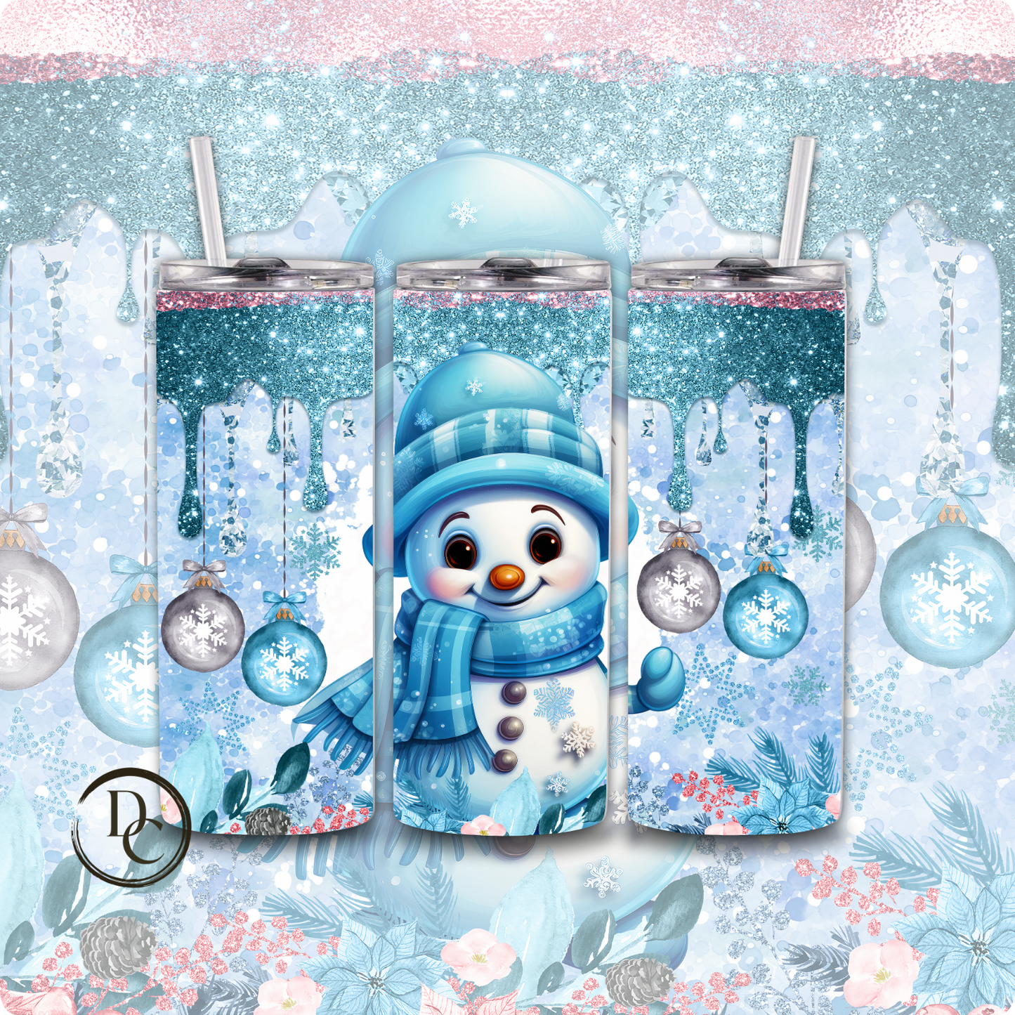 Pink Snowman Christmas 20 Oz Custom Sublimation Tumbler Stainless Steel# 18