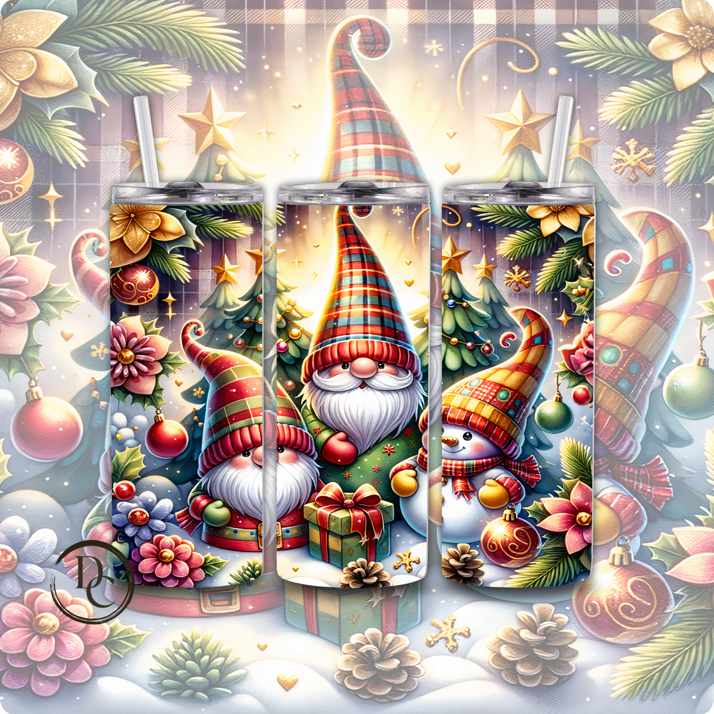 Christmas Glitter 20 Oz Custom Sublimation Tumbler Stainless Steel # 3 Gnomes