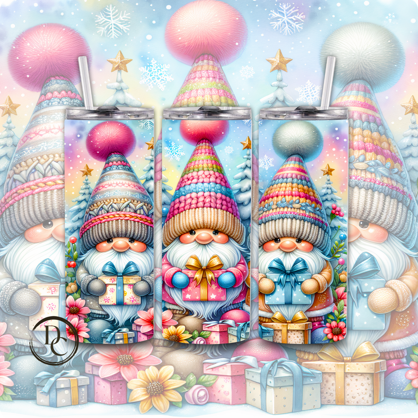 Christmas Glitter 20 Oz Custom Sublimation Tumbler Stainless Steel # 4 Pink Santa