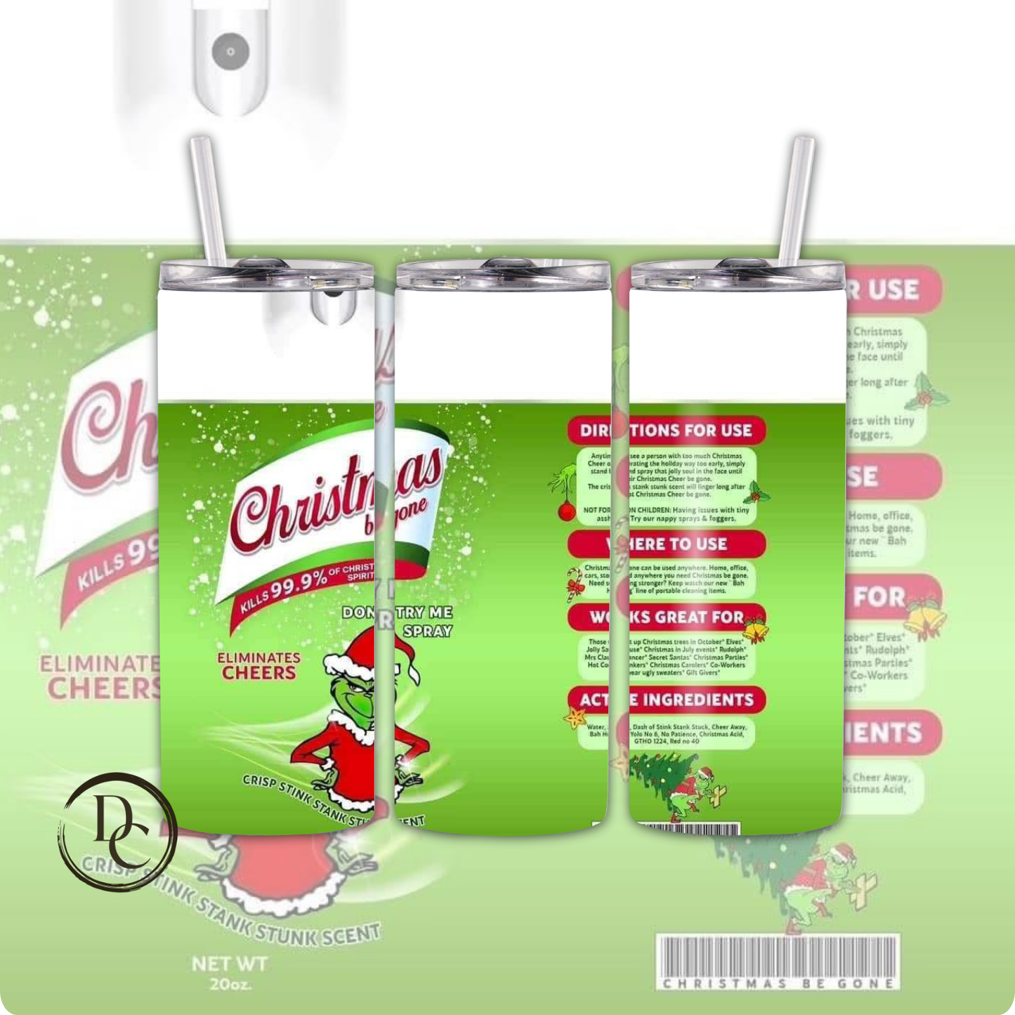 Grinch 20 oz Custom Sublimation Tumbler Stainless Steel # 16