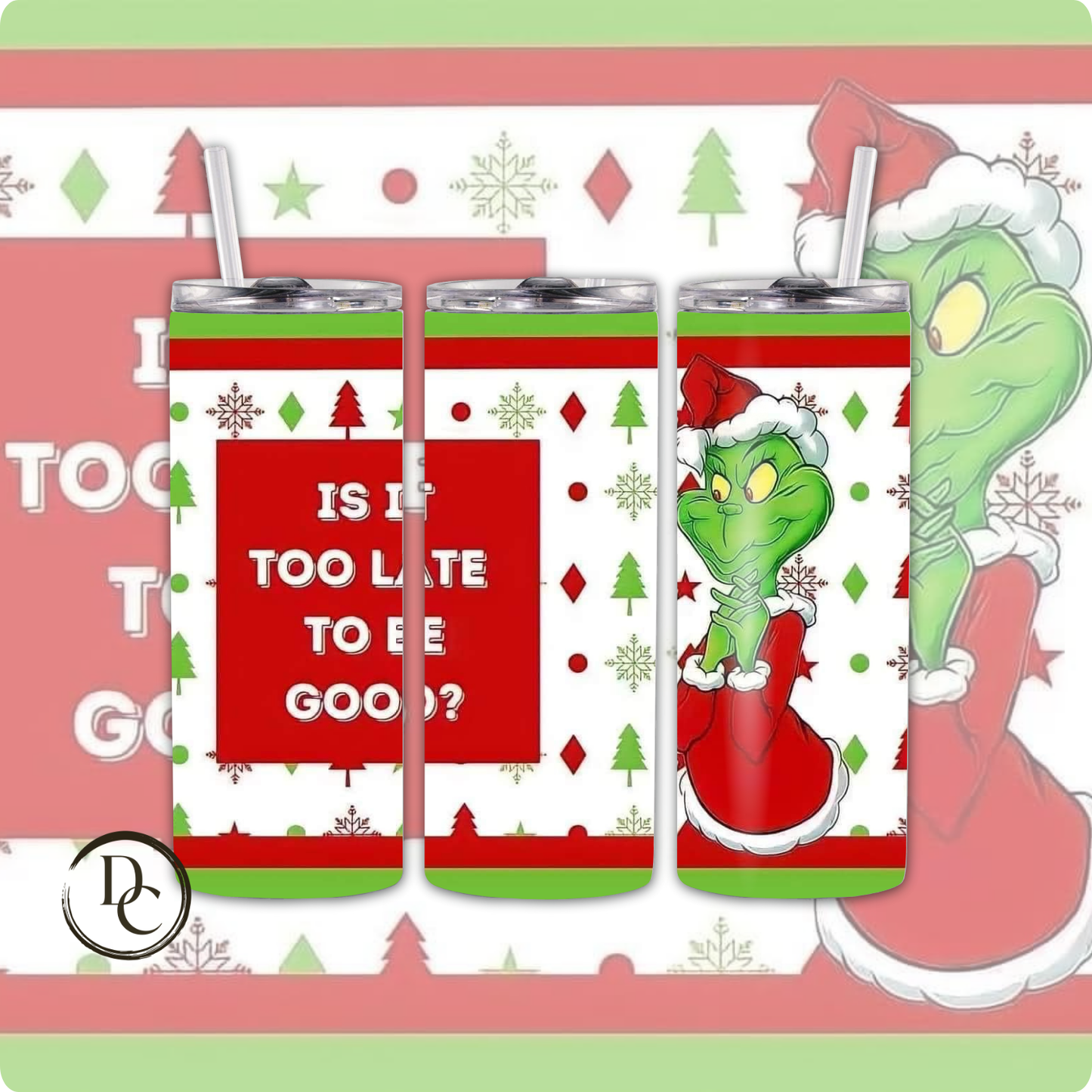 Grinch Face 20 oz Custom Sublimation Tumbler Stainless Steel 36