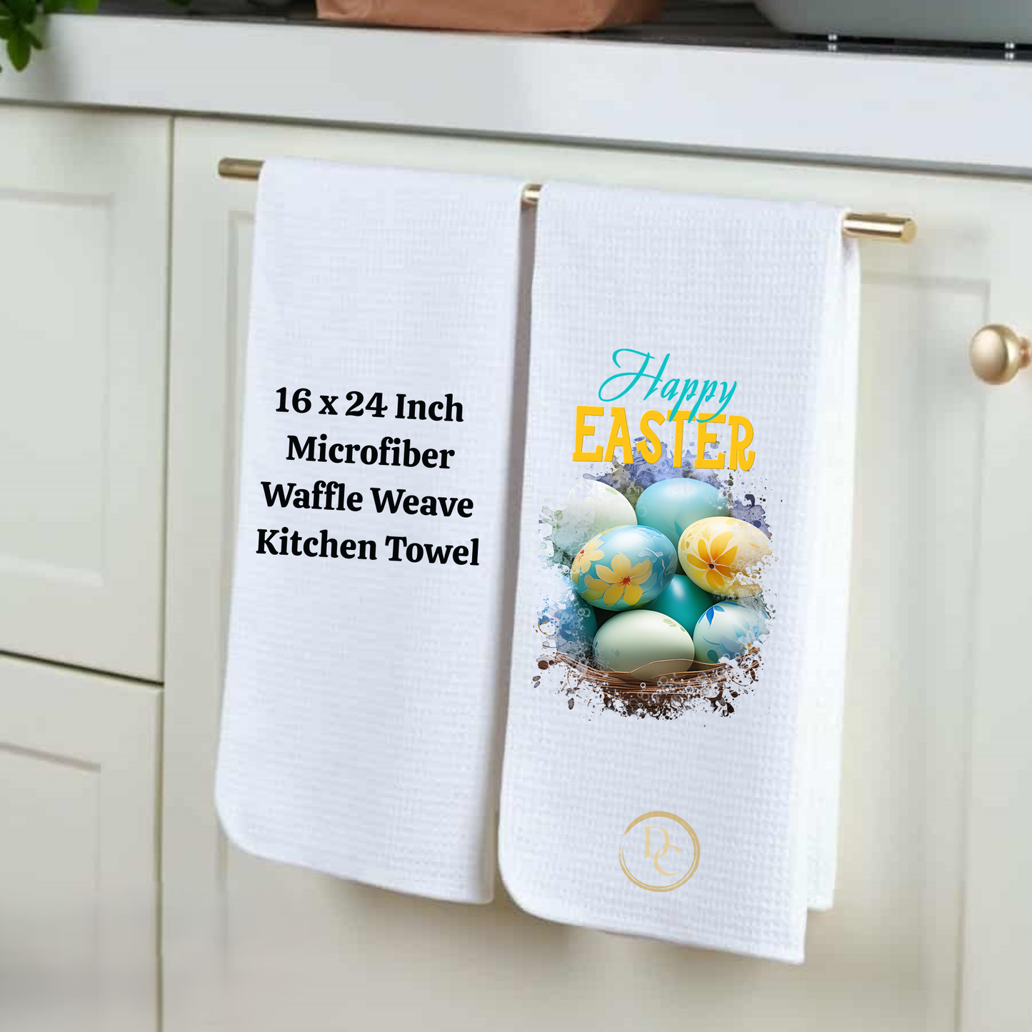 Easter Cross Eggs with Flowers, Easter Kitchen Towel Microfiber Waffle Weave