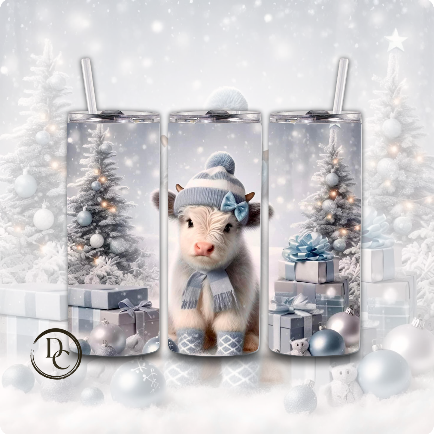 Baby Highland Cow Christmas 20 oz Custom Sublimation Tumbler Stainless Steel#12