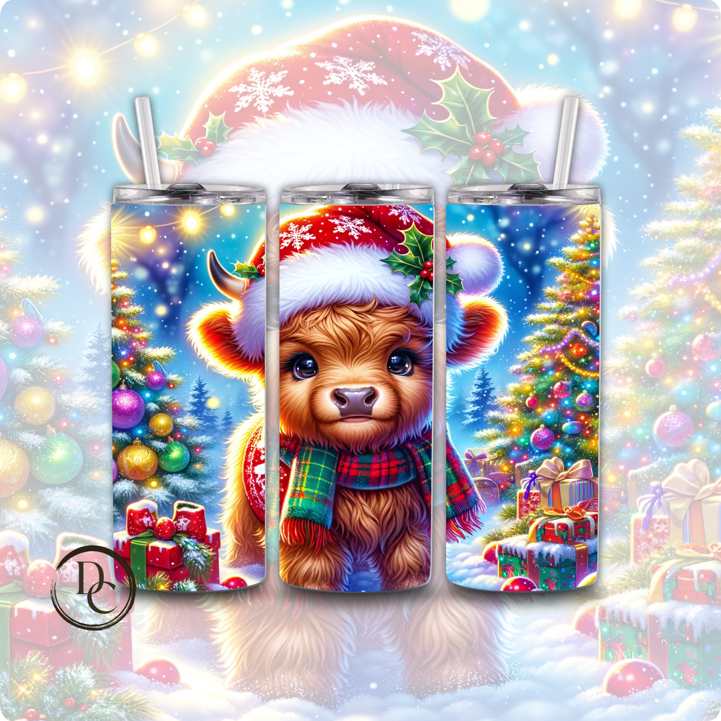 Baby Highland Cow Christmas 20 oz Custom Sublimation Tumbler Stainless Steel #13