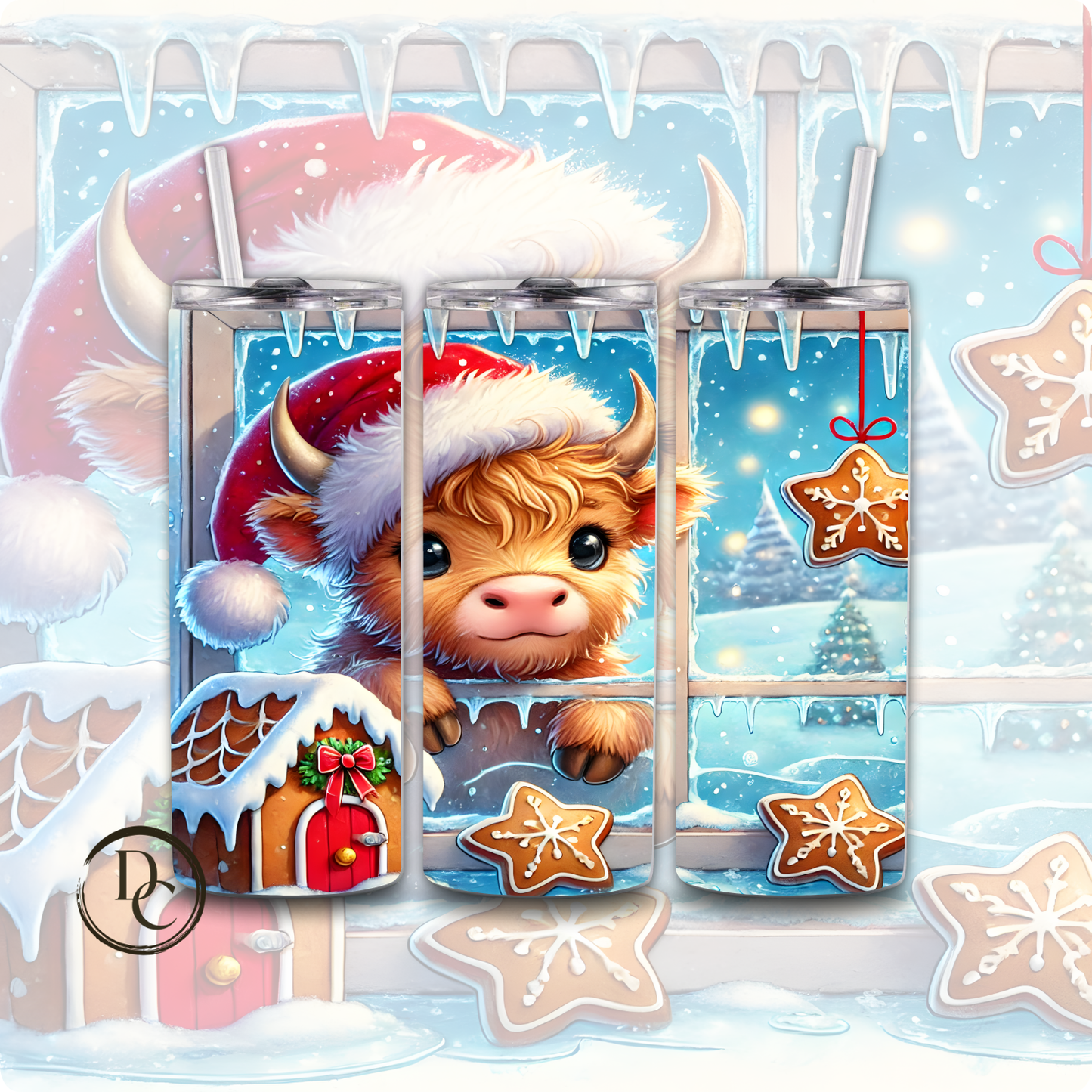 Baby Highland Cow Christmas 20 oz Custom Sublimation Tumbler Stainless Steel #16