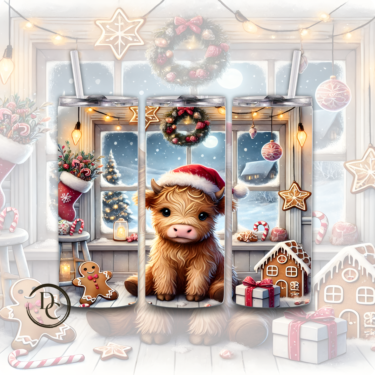 Baby Highland Cow Christmas 20 oz Custom Sublimation Tumbler Stainless Steel #18