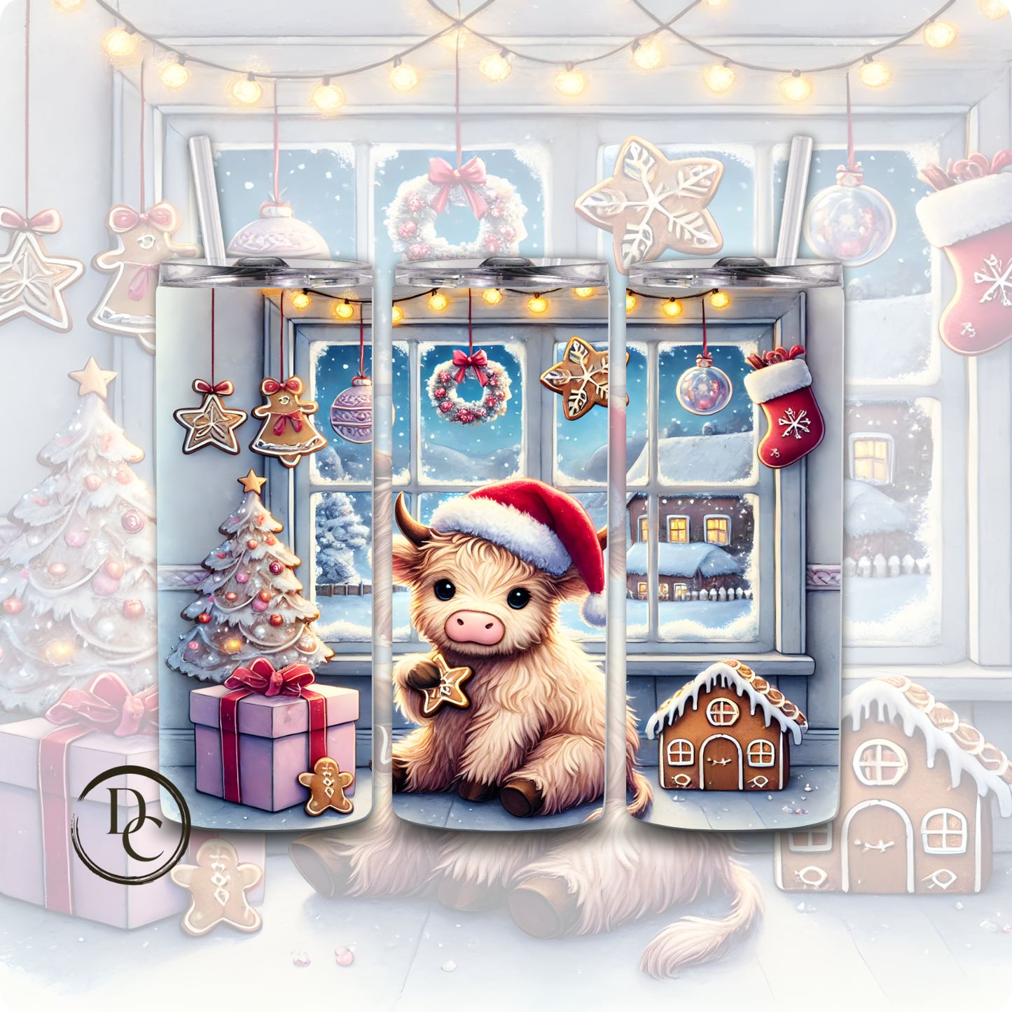 Baby Highland Cow Christmas 20 oz Custom Sublimation Tumbler Stainless Steel #19