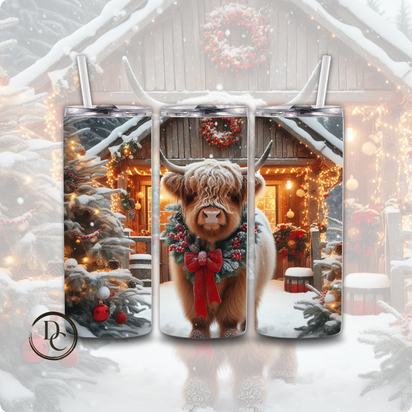 Baby Highland Cow Christmas 20 oz Custom Sublimation Tumbler Stainless Steel #2