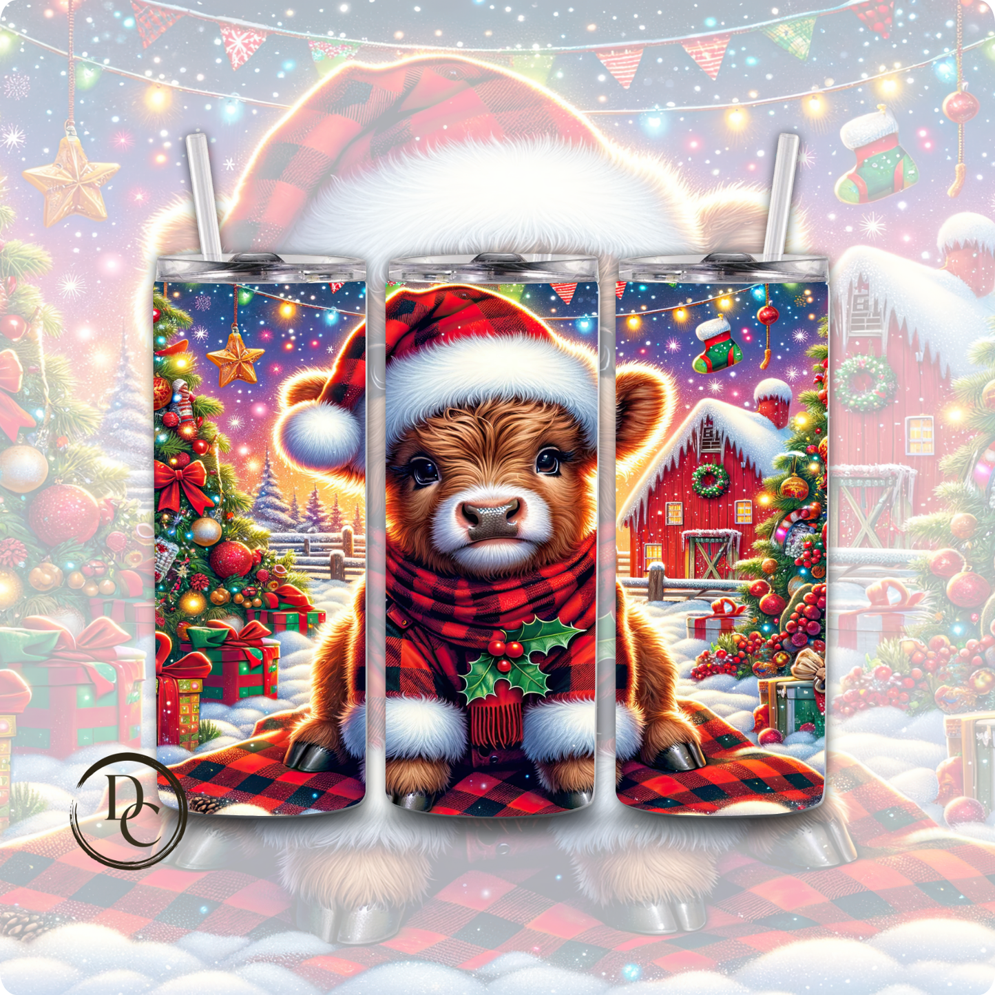 Baby Highland Cow Christmas 20 oz Custom Sublimation Tumbler Stainless Steel #11