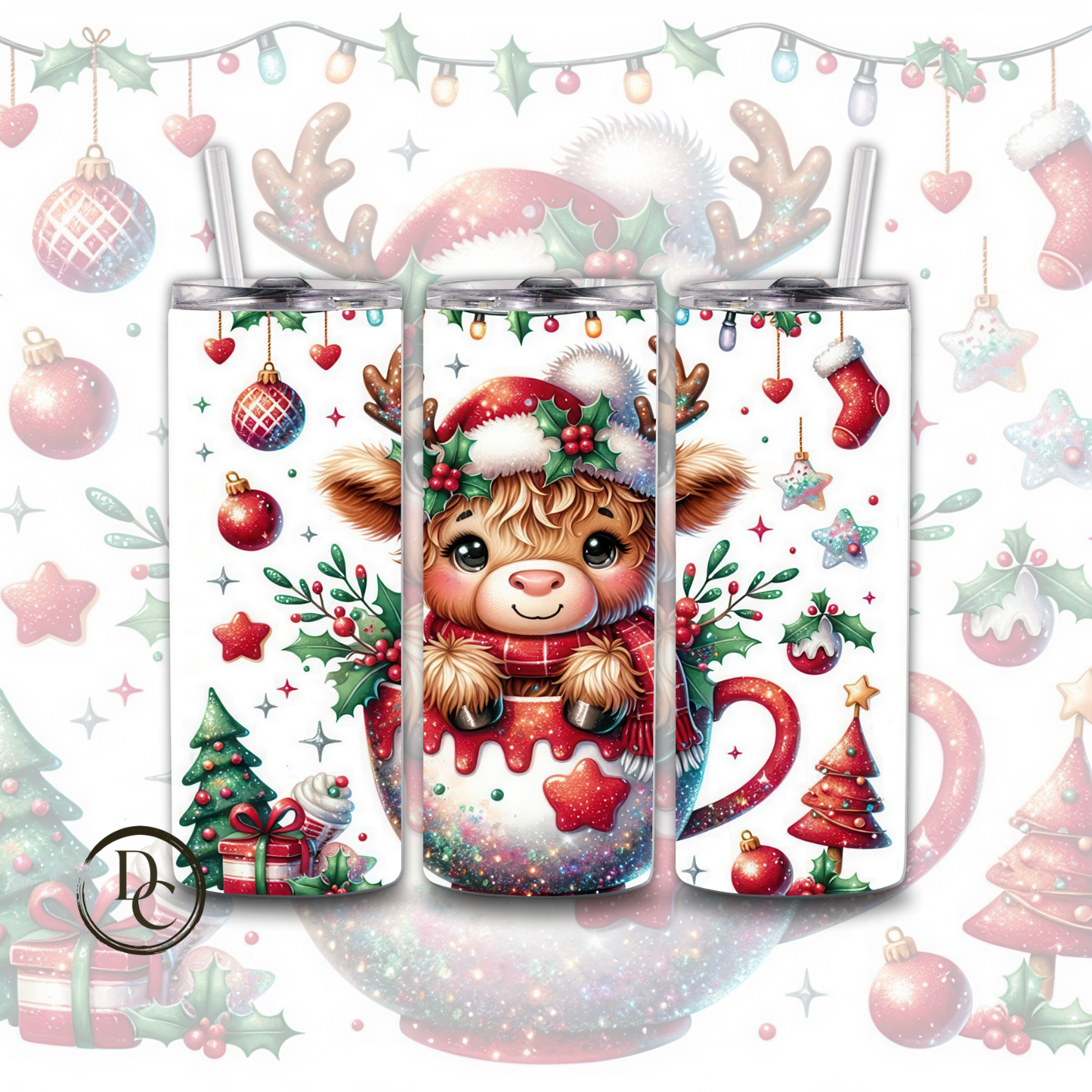 Baby Highland Cow Christmas 20 oz Custom Sublimation Tumbler Stainless Steel #26