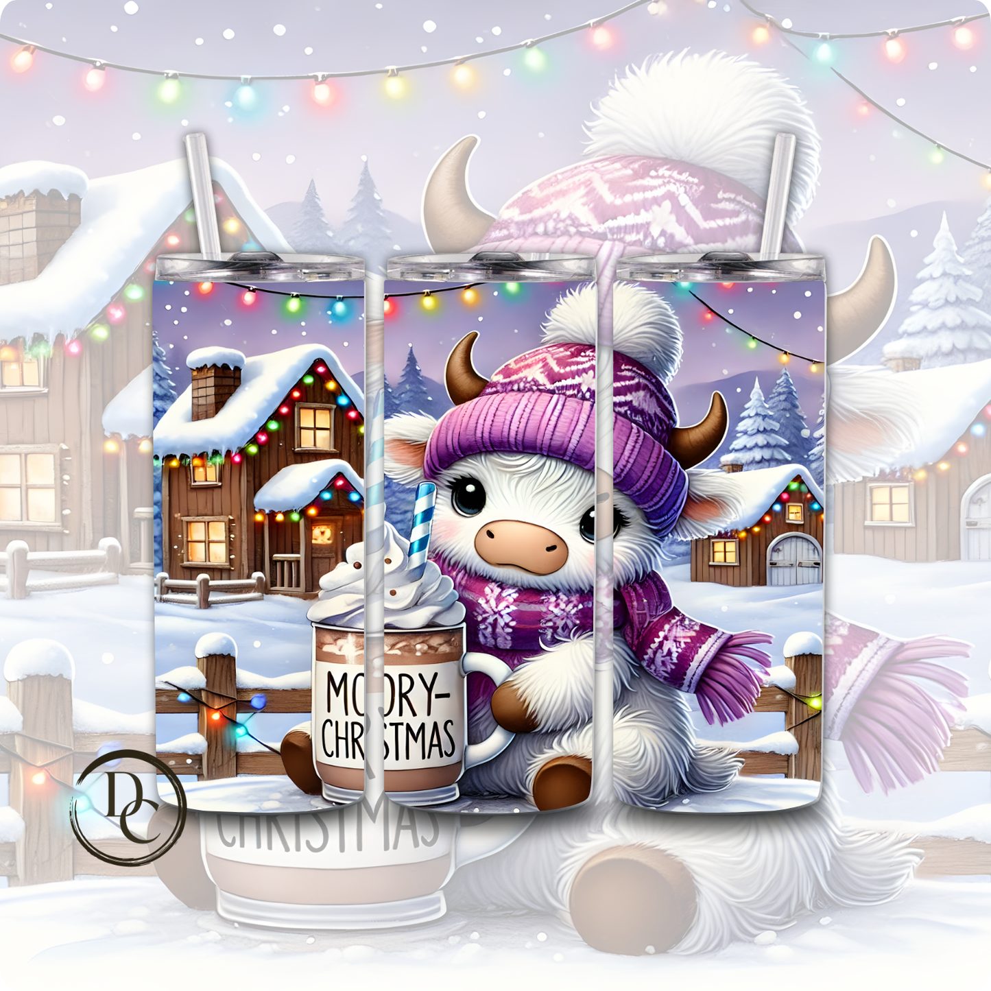 Baby Highland Cow Christmas 20 oz Custom Sublimation Tumbler Stainless Steel #30