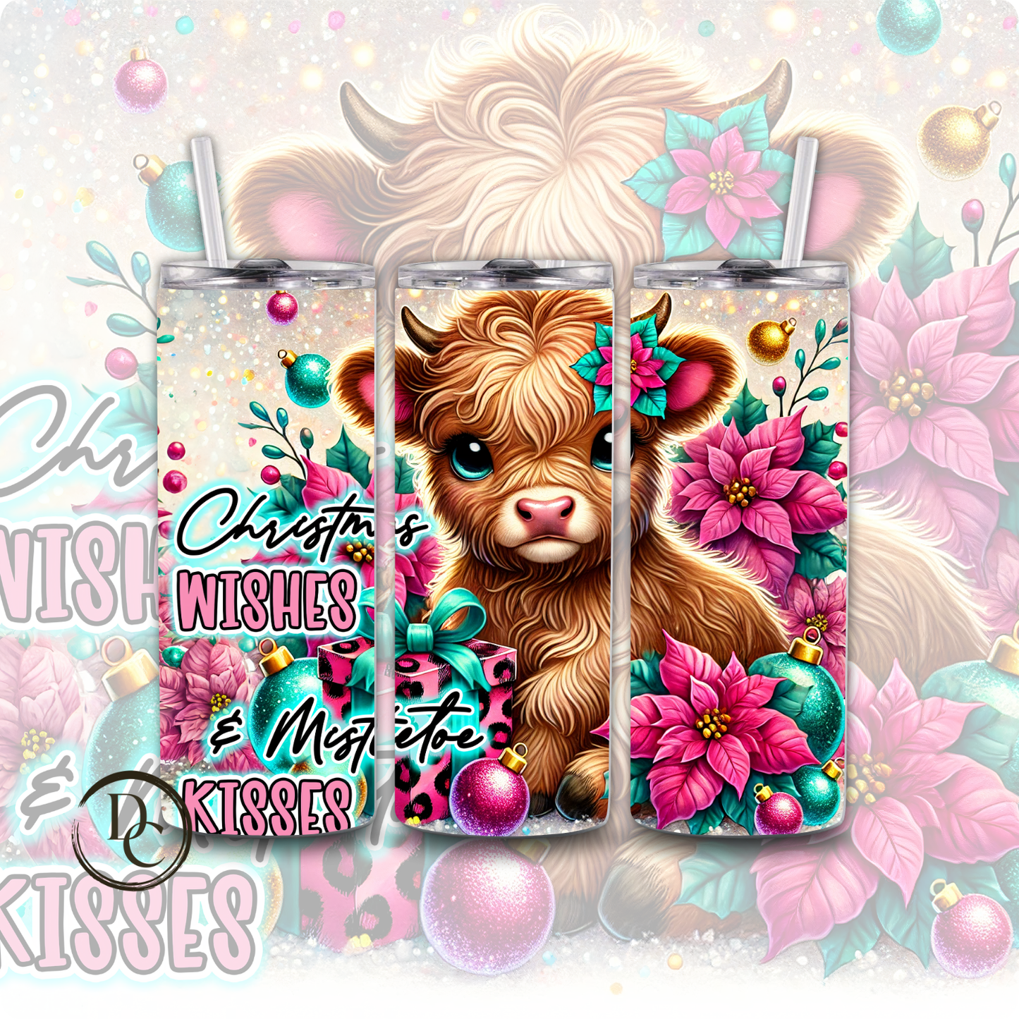 Baby Highland Cow Christmas 20 oz Custom Sublimation Tumbler Stainless Steel #3