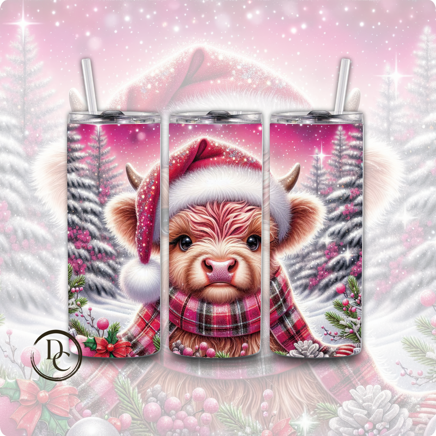 Baby Highland Cow Christmas 20 oz Custom Sublimation Tumbler Stainless Steel#21