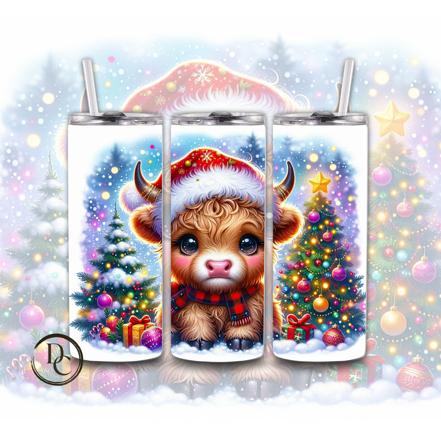 Baby Highland Cow Christmas 20 oz Custom Sublimation Tumbler Stainless Steel #33
