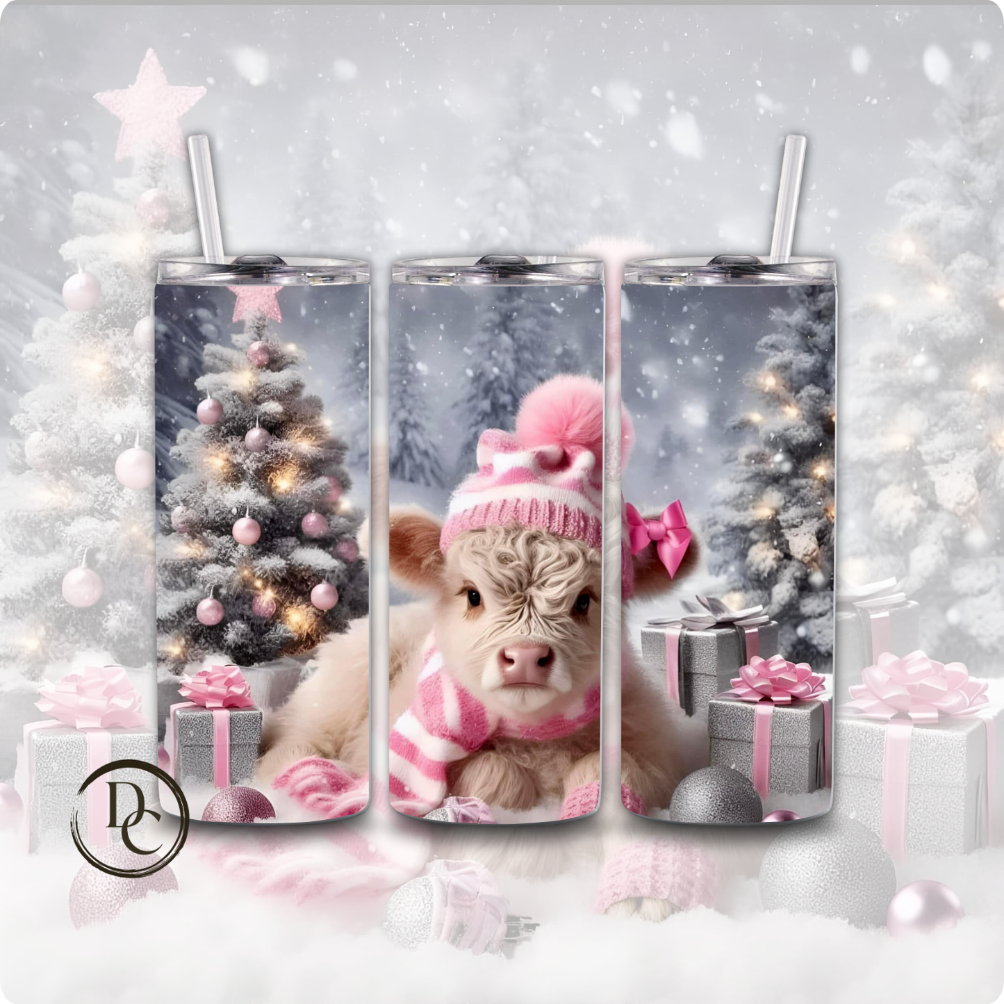 Baby Highland Cow Christmas 20 oz Custom Sublimation Tumbler Stainless Steel #4