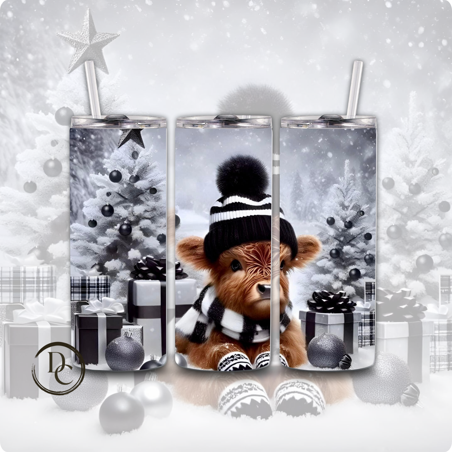 Baby Highland Cow Christmas 20 oz Custom Sublimation Tumbler Stainless Steel #8