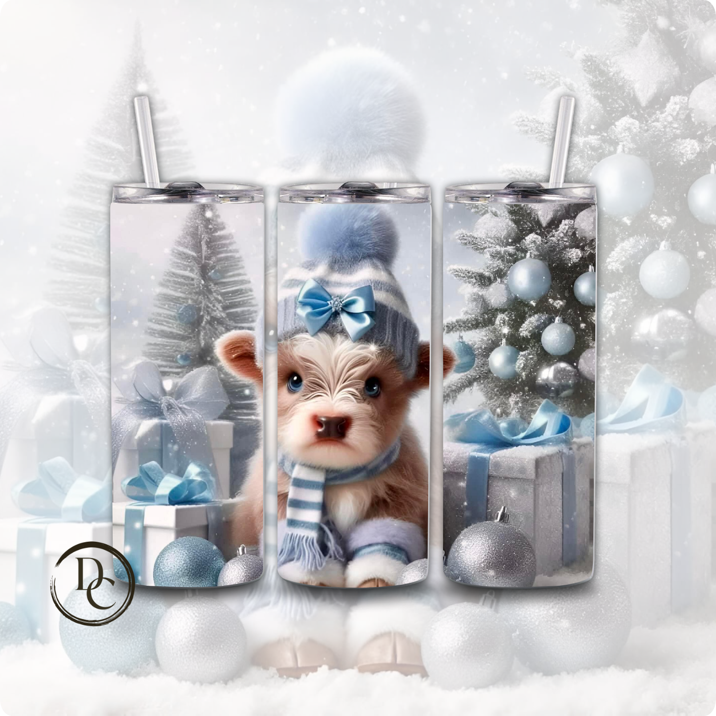 Baby Highland Cow Christmas 20 oz Custom Sublimation Tumbler Stainless Steel #10