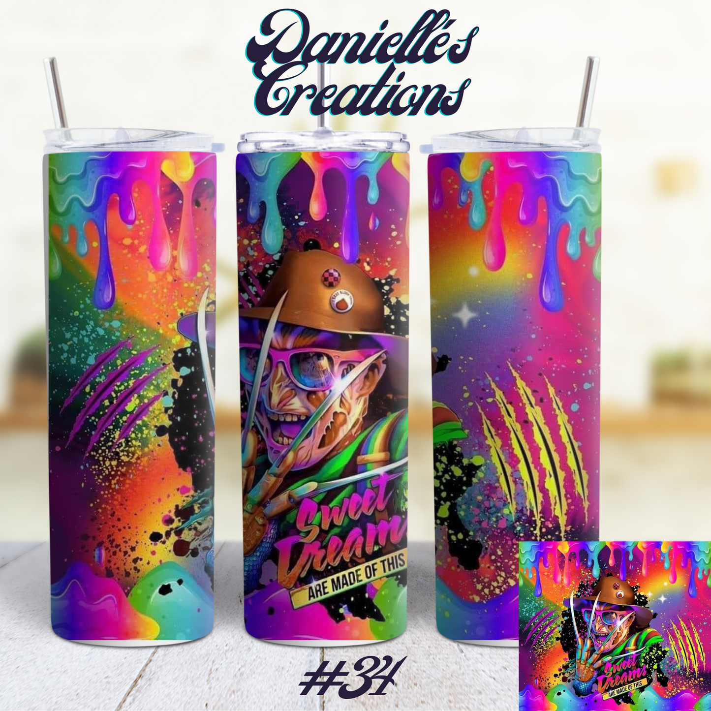 Horror Halloween 20 Oz Skinny Custom Sublimation Tumbler Stainless Steel 16