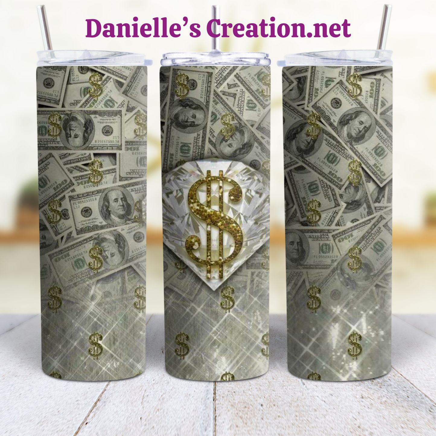 MONEY 20 oz Custom Sublimation Tumbler Stainless Steel FOOD STAMPS, 100 BILL