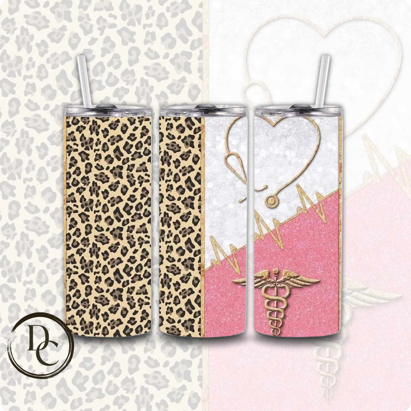 Nurse Lepard 20 oz Custom Sublimation Tumbler Stainless Steel # 16