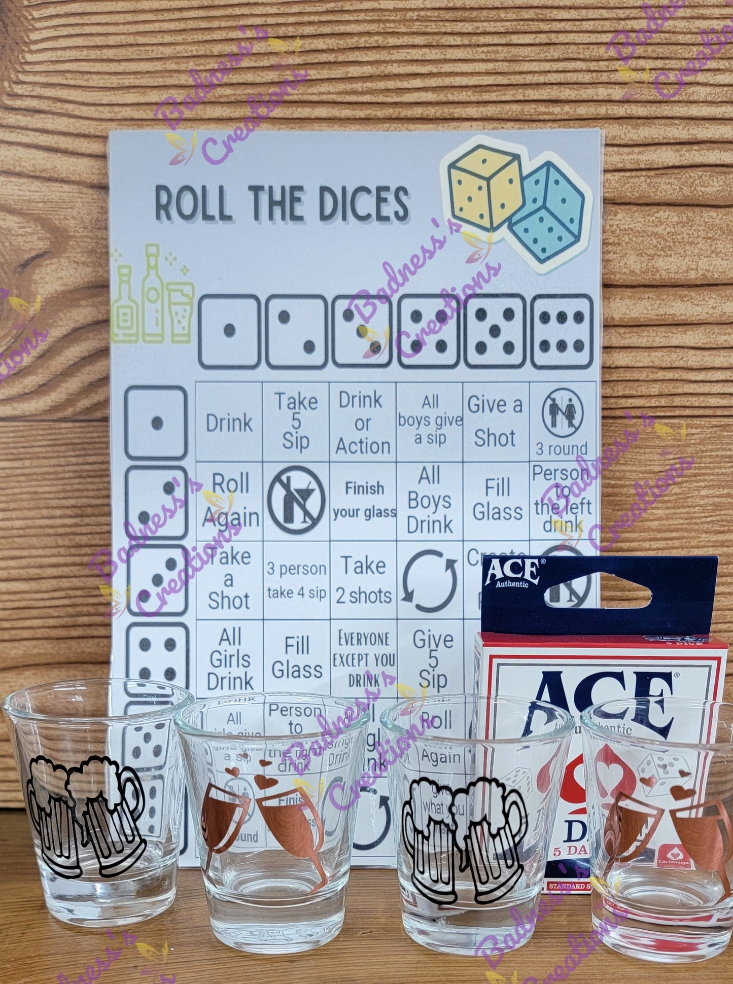 Dirty Dice/ Drinking Game set/ Dice Game/ Party Game/ Adult Drinking Game